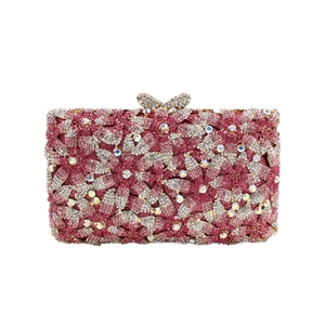 Women Floral Rhinestone Clutch Beaded <b>Evening</b> <b>Bag</b> Silver 7.1x1.8x3.9 Inches Detachable Chain Wedding Purse - Product Image 4