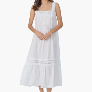 ชุดนอนผู้หญิงสำหรับฤดูร้อน แต่งผ้าลูกไม้กิปัวร์ ชายระบาย สีพื้น เอวสูง ผ้าฝ้าย ชุดเดรสยาวสำหรับใส่ไปชายหาด - Product Image 1