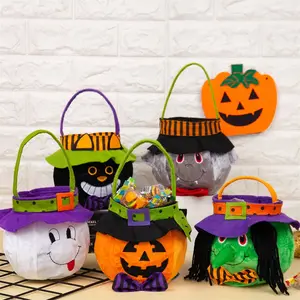 Wholesaler Personalized Trick Or Treat Bag Kids Halloween Basket Linen Pumpkin Bucket