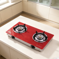 Kompor Gas Portabel 2 Tungku dengan Top Table Kaca Temper, Peralatan Dapur Rumah, Kompor Gas untuk Memasak di Luar Ruangan