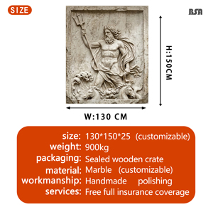 Escultura <span class=keywords><strong>de</strong></span> Pared con Relieve <span class=keywords><strong>de</strong></span> Mármol BSA, Mitología Griega, Dios del Mar Poseidón, Decoración para Sala <span class=keywords><strong>de</strong></span> Estar o Pasillo - Product Image 2