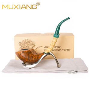MUXIANG Briarwood Handcrafted Free Bend Pipe Bamboo Joint Large Curved Tobacco Pipe With Cumberland Mouthpiece - Product Image 2