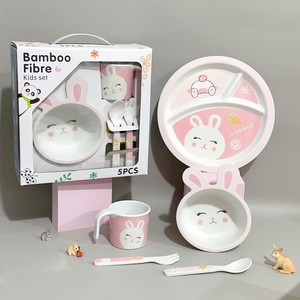 Juego de Platos de Fibra de Bambú para Bebés, Plato con Compartimentos Creativos de Dibujos Animados para Niños, Tazón, Taza, Tenedor, Cuchara, Vajilla para Guardería y Restaurante - Product Image 2