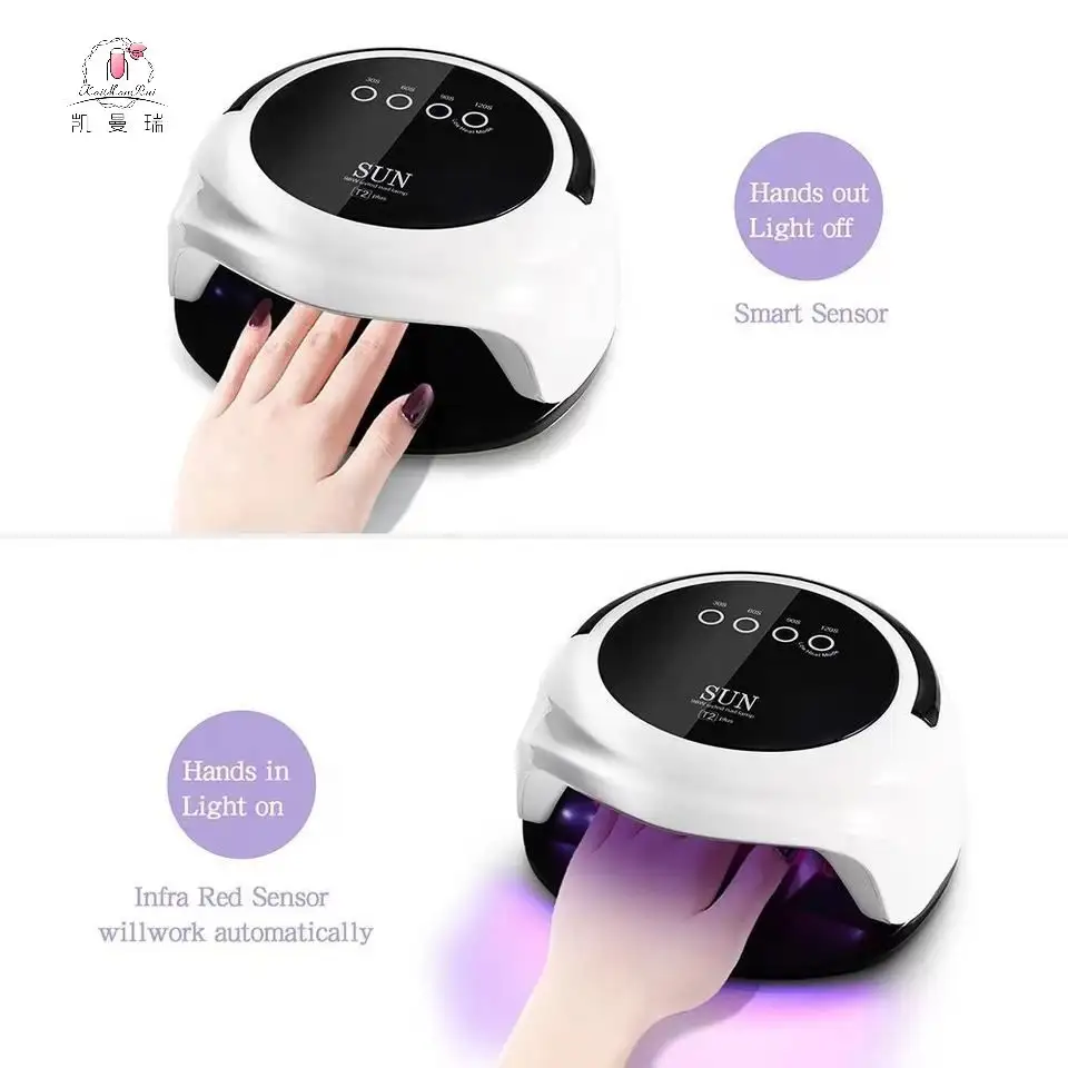 Lâmpada de unhas UV LED para unhas de gel, secador de unhas portátil de plástico, melhor atualizado, 98w, T2 plus, ideal para uso doméstico