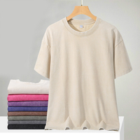 Kaos Retro Lengan Pendek Distressed 230g 100% Katun, Batik Washed, Bahu Tinggi, Polos untuk Pria, Model Longgar Oversize
