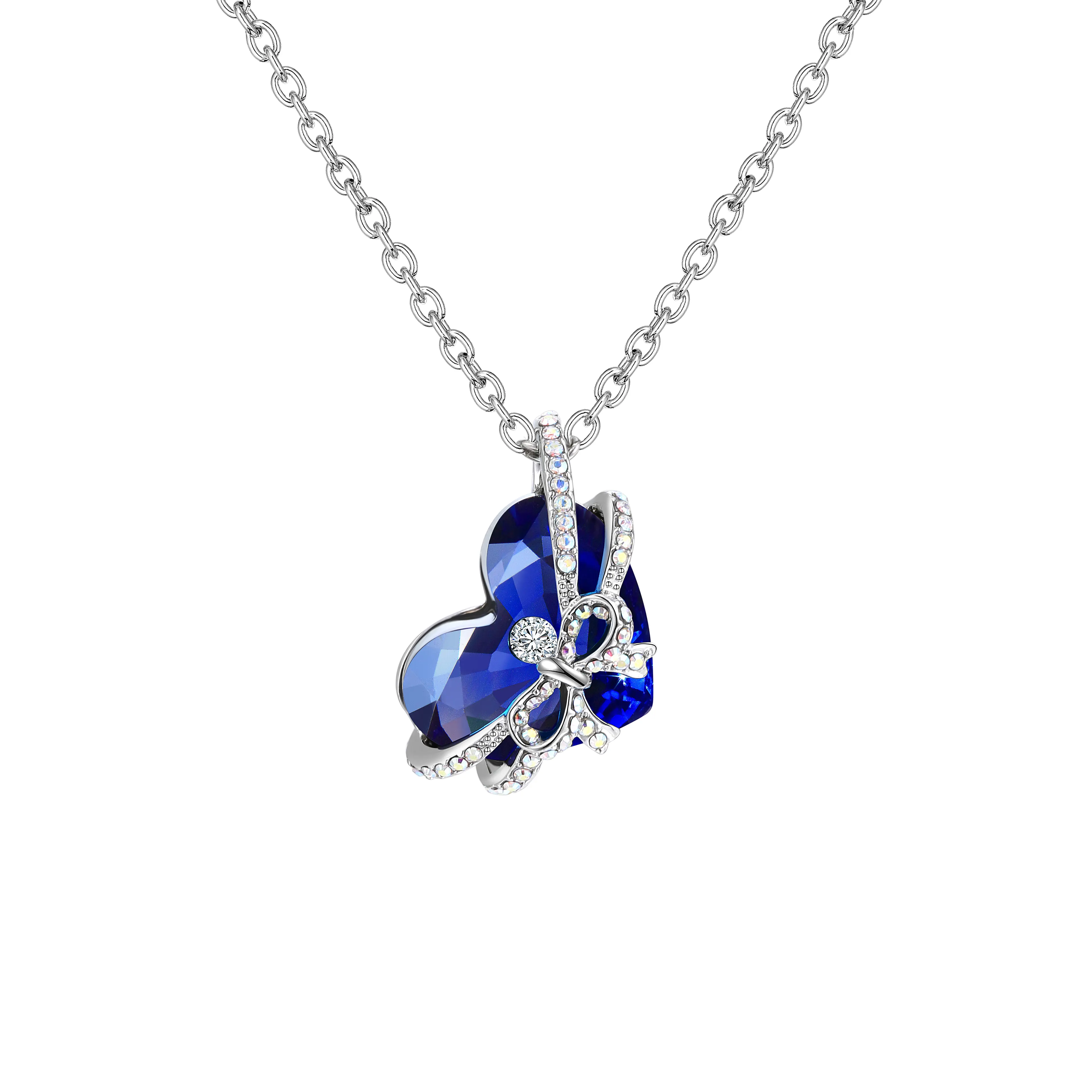 2022 New Arrival Luxury Blue Austrian Crystal Heart Pendant Necklaces High Quality Trendy Women Jewelry Fashion Accessories