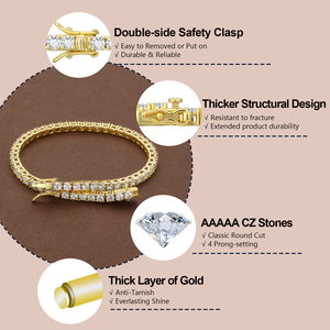 Bracciale Tennis Placcato Oro 14K con Zirconia Cubica 3MM 4MM, Diamanti Simulati in Laboratorio, Iced Out 5A CZ, per Uomo e Donna, Spedizione in 24 Ore - Product Image 3