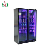 Réfrigérateur commercial à double porte vitrée, vitrine verticale pour boissons, refroidissement par ventilateur, réfrigérateur vertical pour supermarché, bar