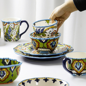 Ma-rốc phục vụ Bohemian nhà bếp thực phẩm bữa ăn tối in sứ gốm tấm món ăn đồ dùng khay Bộ đồ ăn Bộ đồ ăn - Product Image 2