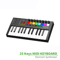 Penjualan baru kontroler Keyboard MIDI 25 tombol Synthesizer elektronik portabel dengan bantalan warna-warni dan kenop untuk anak-anak