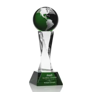 水晶球3D奖杯高喷砂世界地图塔杰出商业领袖免费定制标志