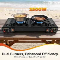 Réchaud de camping à double brûleur, cuisinière à gaz portable pour pique-nique en plein air, barbecue, restauration instantanée, double brûleur extérieur