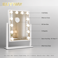 Miroir de Maquillage Éclairé avec 12 Ampoules, Grossissement 5X, 35x43.5cm (17.1 pouces), en ABS, pour Table de Chevet, Importateur Universitaire