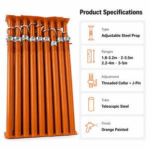 Étai de coffrage <span class=keywords><strong>t</strong></span>élescopique réglable Teel Acrow pour la construction de dalles et poutres en béton, en acier Q235 - Product Image 2
