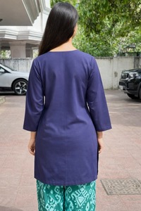 Ropa Étnica Tradicional India al por Mayor, Conjunto de 2 Piezas de Shorts Formales en Azul Marino y Verde Sólido, Ropa de Fiesta para Mujer al por Mayor - Product Image 5