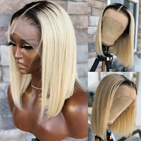 Perruques Courtes Bob Lisses Platinées Bon Marché en Cheveux Humains, Perruques Lace Front pour Femmes Noires, Perruques Frontales Full HD Brutes Brésiliennes en Cheveux Naturels