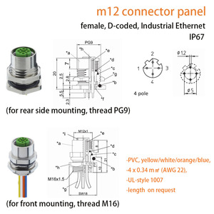 ขั้วต่อ M12 DIN แบบแผง ABD รหัส L ชนิดตัวผู้ IP67 250V DC ตัวเรือนอะลูมิเนียมอัลลอยด์ สำหรับติดตั้งด้านหลัง/ด้าน<span class=keywords><strong>หน้า</strong></span> - Product Image 4