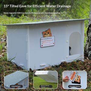 Maison pour chat d'extérieur, abri pour chat errant résistant aux intempéries avec zone de repos et d'alimentation, villa pour chat chaude en hiver, vente en gros - Product Image 3