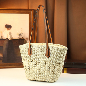 Sac fourre-tout tissé rétro français de luxe 2026 pour femme, panier en paille vintage grande capacité, sac à bandoulière fait main pour la plage - Product Image 5