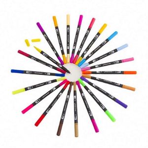 Custom Logo 24-Color Water-Based Dual Tip Art Marker Water <b>Brush</b> Pen Set with Paper Tube Packaging - Product Image 5