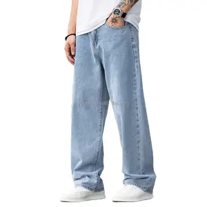 شعار مخصص الصلبة عارضة الجينز الرجال جيب القطن فضفاضة تناسب الجينز السراويل الساق واسعة