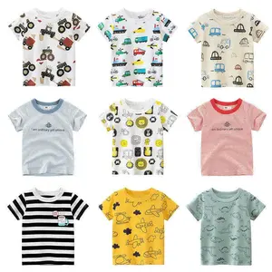 Directe Fabrieksverkoop Premium Qualityo-Hals Kinderen 100% Katoen Anti-Pilling Cartoon Bedrukt Jongens T-Shirts Met Korte Mouwen