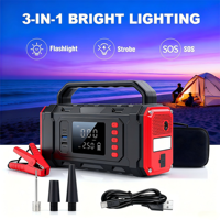 Démarreur de voiture robuste 16000mAh 2000A 12V 24V avec pompe à air, gonfleur de pneus et batterie externe