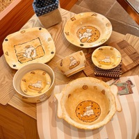 Ensemble de bols et assiettes en céramique Xiao Mi Bakery, design chat de dessin animé, mignon, compatible micro-ondes, assiettes individuelles, bols à riz, vaisselle