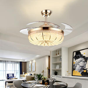 New Arrival Retractable Blade <b>Ceiling</b> Light Modern Luxury Gold 220V LED Pumpkin <b>Ceiling</b> <b>Fan</b> <b>with</b> Light and <b>Remote</b> - Product Image 3