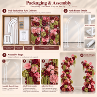 Arche florale personnalisée bordeaux rose, arrangement de roses artificielles en soie, dahlias, anthuriums, hortensias, cadre métallique, toile de fond de scène de mariage