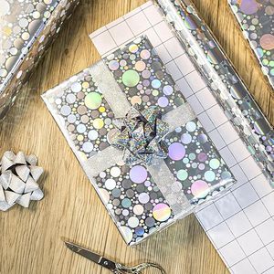 Wholesale Custom Original Silver Laser Metallic Holographic Iridescent Dot Gift <b>Wrapping</b> <b>Paper</b> for Birthday Gift Packaging - Product Image 2