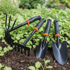 Outils de jardinage pour la plantation de fleurs, kit de culture de légumes à usage domestique, outils de culture de plantes succulentes, pelle et houe en acier inoxydable avec poignée en caoutchouc - Product Image 1