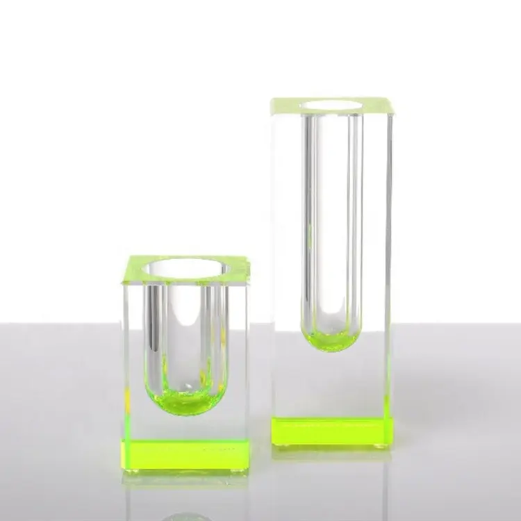 4 inch Neon Green Lucite Decorative Flowers Plants Pot Plastic Fresh Cut Flowers Living Room Block Vase Colorful Acrylic Vase