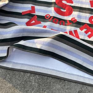 T-shirts à épaules tombantes sur mesure de créateur, streetwear, coton thermique rayé, col rond, t-shirt ample à manches longues - Product Image 5