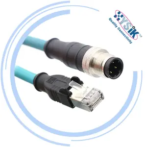 Cabo de conexão industrial M12 de alta qualidade, conector de 4 pinos, conector RJ45 USB macho fêmea, conector de cabo M12