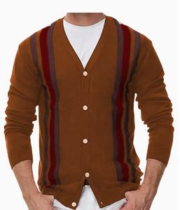 Pull décontracté à manches longues d'automne pour hommes Cardigan Nouveau style européen américain rayé respirant revers tricoté Quantité faible commande - Product Image 1