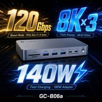 Base de Conexión Thunderbolt 5 15 en 1, 8K120Hz HDTV DP, Pantalla Dual/Cuádruple, 80Gbps 140W USB3.2 10Gbps SD/TF, Hub LAN 2.5G para MacBook, Windows, PC