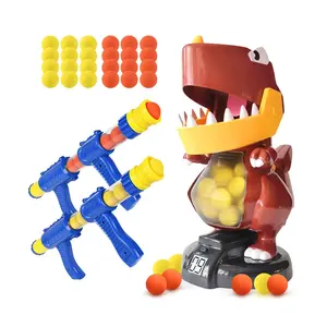 Mainan Game Menembak Target Dinosaurus Anak-anak dengan LCD Catatan Skor Elektronik 2 Senjata Pompa Udara dan 24 Peluru Bola Busa Lembut