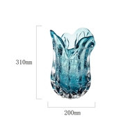 Vase à tulipes GENSENT soufflé à la main, bleu aqua, avec veines en relief et bord ondulé, pièce maîtresse exquise pour la décoration d'hôtel