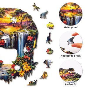 Jeu de puzzle en bois éducatif unique en forme d'éléphant irrégulier, 3 tailles S/M/L, pièces en forme d'animaux, puzzle jungle cascade pour adultes - Product Image 2