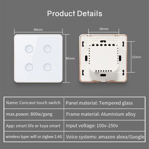 WiFi対応強化ガラススマートホームタッチライトスイッチ 1/2/<span class=keywords><strong>3</strong></span>/4連 ニュートラル配線不要 APPリモートコントロール Alexa Google Home対応 - Product Image 6
