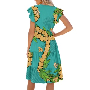 Personalizado Kukui tuerca árbol patrón cuello en V cintura vestidos sublimación Tropical Hawaiano planta estampado Casual mujeres vestido Sexy vestido <span class=keywords><strong>solitario</strong></span> - Product Image 2