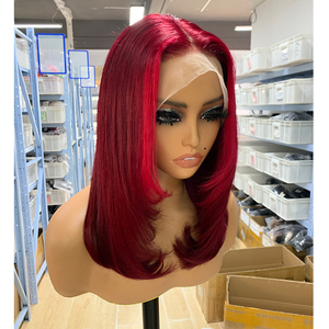Perruques BOB Lace Front en Cheveux Brésiliens Naturels, Double Trame, Cuticules Alignées, Coupe Droite, Couleur Bordeaux Noir pour Femmes - Product Image 6