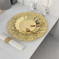 Platos de Presentación Redondos de 13/15 Pulgadas con Diseño de Arrecife Dorado, Elegantes para Cenas y Bodas, Platos de Presentación de Plástico con Diseño de Arrecife Dorado