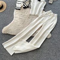 Ensemble décontracté rayé en tricot pour femme, 3 pièces, cardigan à col Peter Pan, haut de chemise, pantalon large, tenue pour l'automne
