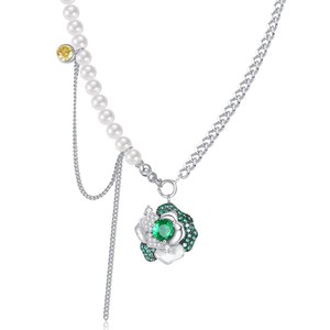 Haut de gamme plaqué or S925 argent <span class=keywords><strong>Rose</strong></span> fleur créatif Design cubain motif géométrique Zircon clavicule chaîne collier à la mode - Product Image 6