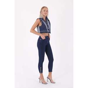 Jean en coton à motif imprimé, coupe droite, quatre boutons, respirant, tissé, avec finition délavée colorée, option taille mi-haute - Product Image 3