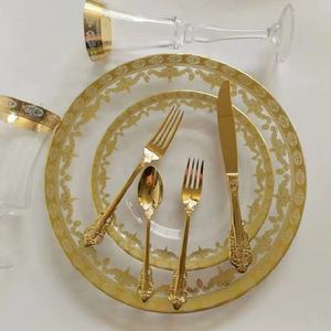 Assiettes de présentation en verre doré antique à motif floral pour décoration de mariage en gros - Product Image 2