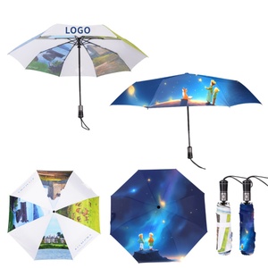 Customized Handle Auto Open and Close Compact Folding Umbrella Leather Handle Black Metal <b>Frame</b> for Business Gifts - Product Image 1