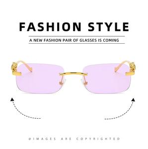 Occhiali da donna americani con stampa leopardata, montatura in metallo senza bordo, quadrati, colorati, con protezione UV, design personalizzato, esclusivi per il commercio transfrontaliero - Product Image 5